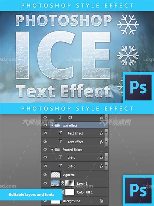 Photoshop Frozen Ice Text Effect,冰雪文字模板